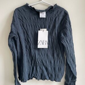 Zara Girls Crinkle Mock Neck Long Sleeve Shirt